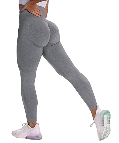 Merlvida Scrunch Butt Sport Leggings Damen High Waist Seamless Push Up Leggings Blickdicht Boom Booty Leggings Sporthose mit Bauchkontrolle Slim Sportleggins Gym Leggins Hose D02 - Grau Size S von Merlvida