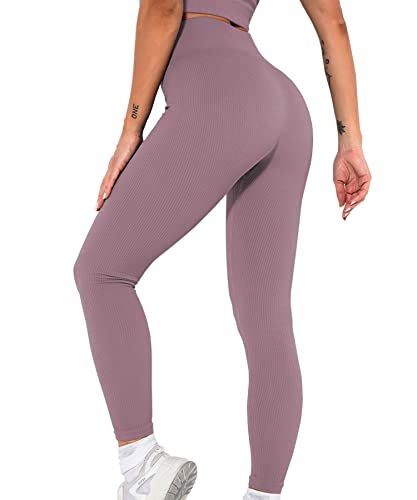 Merlvida Scrunch Butt Sport Leggings Damen High Waist Seamless Push Up Leggings Blickdicht Boom Booty Leggings Sporthose mit Bauchkontrolle Slim Sportleggins Gym Leggins Hose F02 - Hellviolett Size M von Merlvida