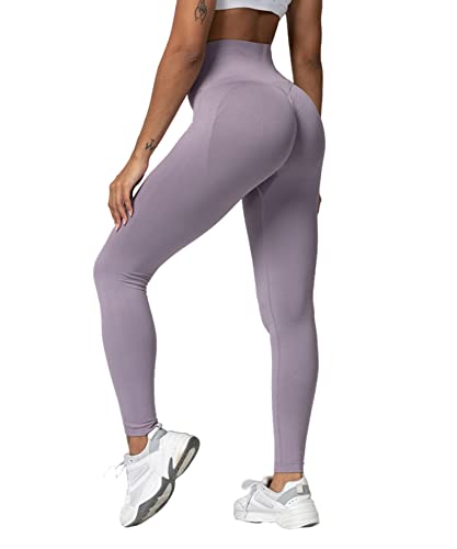 Merlvida Scrunch Butt Sport Leggings Damen High Waist Seamless Push Up Leggings Blickdicht Boom Booty Leggings Sporthose mit Bauchkontrolle Slim Sportleggins Gym Leggins Hose E07 - Violett Size M von Merlvida