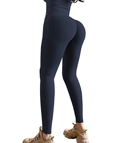 Merlvida Scrunch Butt Sport Leggings Damen High Waist Seamless Push Up Leggings Blickdicht Boom Booty Leggings Sporthose mit Bauchkontrolle Slim Sportleggins Gym Leggins Hose E03 - Dunkelblau Size XL von Merlvida