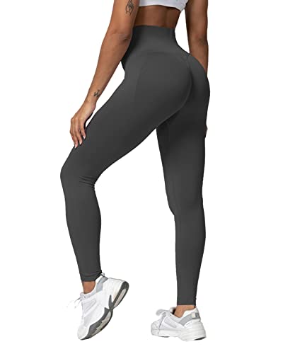 Merlvida Scrunch Butt Sport Leggings Damen High Waist Seamless Push Up Leggings Blickdicht Boom Booty Leggings Sporthose mit Bauchkontrolle Slim Sportleggins Gym Leggins Hose E02 - Grau Size M von Merlvida