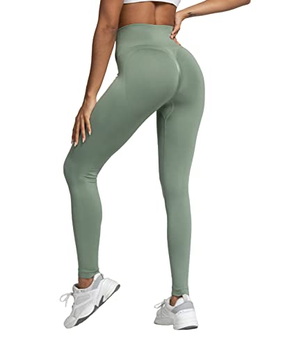 Merlvida Scrunch Butt Sport Leggings Damen High Waist Seamless Push Up Leggings Blickdicht Boom Booty Leggings Sporthose mit Bauchkontrolle Slim Sportleggins Gym Leggins Hose E06 - Grün Size L von Merlvida