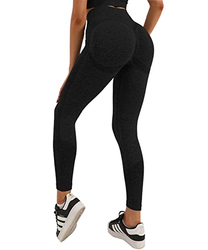 Merlvida Scrunch Butt Sport Leggings Damen High Waist Seamless Push Up Leggings Blickdicht Boom Booty Leggings Sporthose mit Bauchkontrolle Slim Sportleggins Gym Leggins Hose B01 - Schwarz Size XL von Merlvida