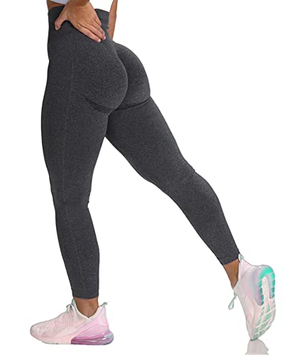 Merlvida Scrunch Butt Sport Leggings Damen High Waist Seamless Push Up Leggings Blickdicht Boom Booty Leggings Sporthose mit Bauchkontrolle Slim Sportleggins Gym Leggins Hose D01 - Schwarz Size M von Merlvida