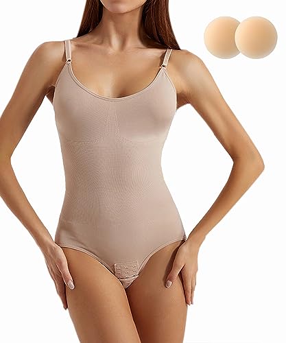 Merlvida Shapewear Damen Bauchweg Stark Formend Body Damen Shaper mit Shaping-Effekt und Komfort Figurenformend Bodysuit Nahtlose Formende Bodys Abnehmen Miederbody Verstellbare Träger von Merlvida