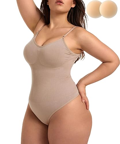 Merlvida Shapewear Damen Bauchweg String Tanga Effektive Body Damen Stark Formend Vielseitige Bodysuit Shaper mit Shaping Effekt und Komfort Nahtlos Miederbody Sculpting Verstellbare Träger von Merlvida