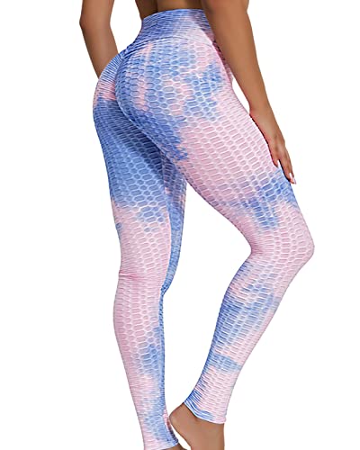 Merlvida Sport Leggings Damen High Waist, Anti Cellulite Push up Leggins Blickdicht mit Bauchkontrolle - Weich Elastisch Yogahose Sporthose Damen, Boom Booty Leggings für Damen, Rosa & Blau, XL von Merlvida