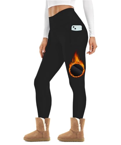 Merlvida Thermo Leggings Damen High Waist Gefüttert Thermoleggins mit Taschen Fleece Warme Leggins Blickdicht Sport Leggings Damen Winter Sportleggins Yogahose Laufhose von Merlvida