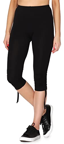 Merry Style Damen 3/4 Freizeithose mit Raffung Caprihose Sporthose aus Baumwolle MS10-380 (Schwarz, S) von Merry Style