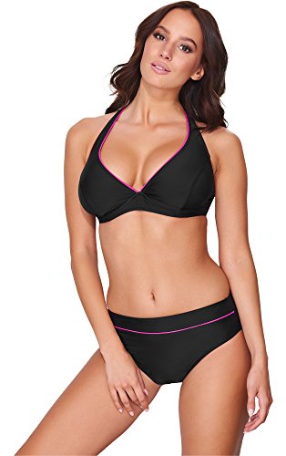 Merry Style Damen Bikini Set 74RN24 (Schwarz/Fuchsia, Cup 75 F/Unterteil 38) von Merry Style