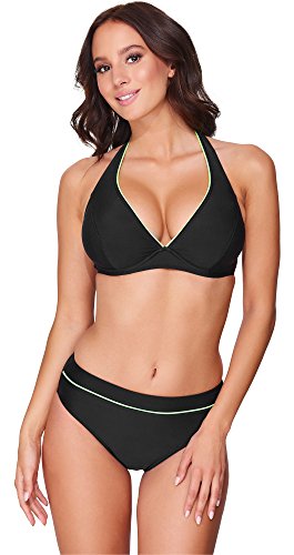 Merry Style Damen Bikini Set 74RN24 (Schwarz/Grün, Cup 75 F/Unterteil 38) von Merry Style