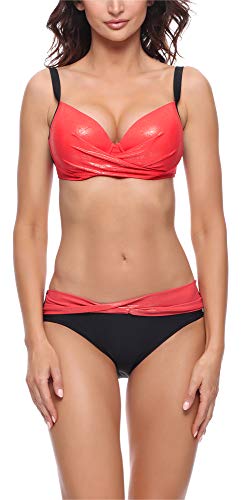 Merry Style Damen Bikini Set P65425EB (Glänzend Rot/Schwarz, Cup 75 B/Unterteil 38) von Merry Style