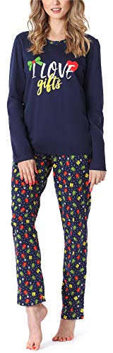 Merry Style Damen Lang Zweiteiliger Schlafanzug aus Baumwolle Pyjama Set Winter MS10-169 (Marine Geschenk, S) von Merry Style