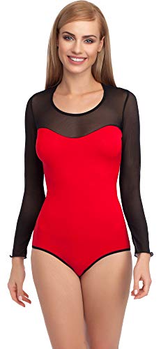 Merry Style Damen Langarm Body Langarmshirt Langarmbody Rundhals Bodysuit VBD15 (Rot/Schwarz, S) von Merry Style