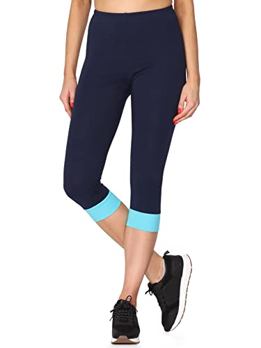 Merry Style Damen Leggings aus Baumwolle mit angenähtem Bündchen MS10-379 (Marineblau/Türkis, L) von Merry Style