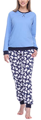 Merry Style Damen Lang Zweiteiliger Schlafanzug aus Baumwolle Pyjama Set Winter MS10-168 (Blau Punkte, XL) von Merry Style