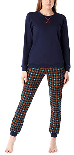 Merry Style Damen Lang Zweiteiliger Schlafanzug aus Baumwolle Pyjama Set Winter MS10-168 (Marineblau (Orange-Kariert), XL) von Merry Style