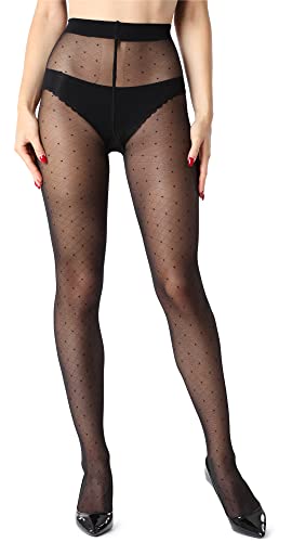 Merry Style Damen Strumpfhose mit Muster Fischnetz gepunktet 40 DEN MSGI047 (Schwarz, M) von Merry Style