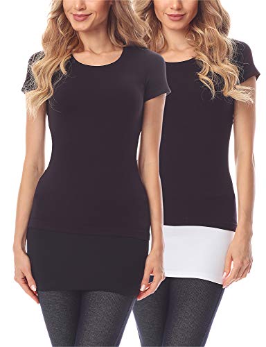 Merry Style Damen Verlängerungsgurt für Hemden T-Shirts Nierenwärmer Minirock MS10-202 2PACK (2Pack-Schwarz/Weiß, M) von Merry Style