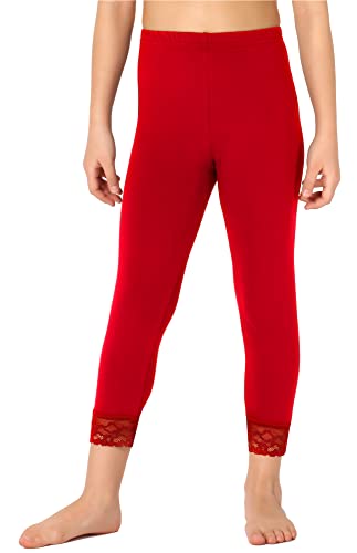 Merry Style Mädchen 3/4 Leggings aus Baumwolle mit Spitze MS10-228 (Rot, 140 cm) von Merry Style