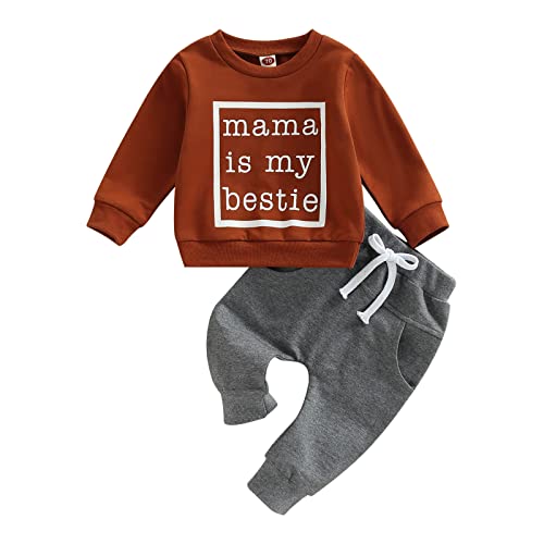 Baby Junge Mädchen MAMA'S BESTIE Bekleidungsset 2PCS Langarm Rundhalspullover Sweatshirt Hemd Elastische Taille Jogger Lange Hose Kleinkind Valentinstag Trainingsanzüge (Braun1 , 6-12 Months ) von Mesalynch