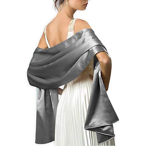 Damen Stola aus Satin, Schal aus Satin, Wickeltuch, Pashmina, 240 cm x 75 cm, für Abendveranstaltungen, Feiern, Hochzeiten, grau von Mescara