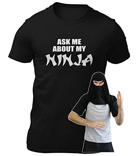 Geschenk für Männer – Ask Me About My Ninja Disguise Flip Ninja Face T-Shirt – Lustiges Jungen T-Shirt, Schwarz , L von Mese