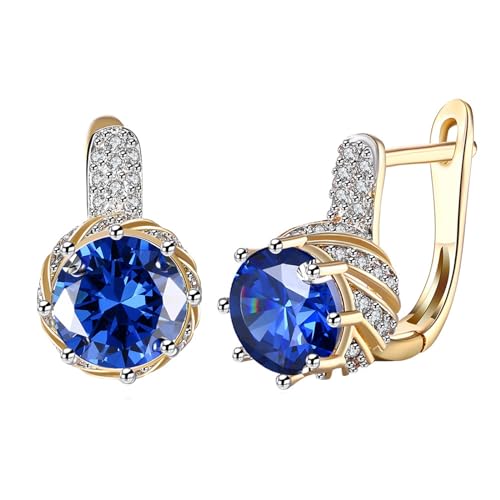 Ohrringe Damen Vergoldet, U-förmige Ohrringe mit blauer Zirkonia-Perle, vergoldet von Mesnt