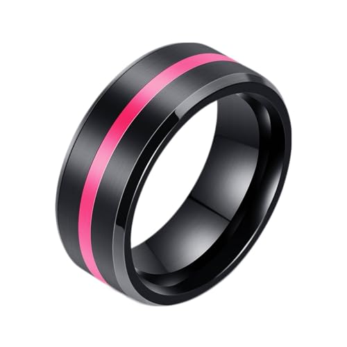 Verlobungsringe, Edelstahl Gebürstet mit Epoxy Linie 8MM Mode Ring für Männer Frauen Schwarz Rosa, Größe 62 (19.7) von Mesnt