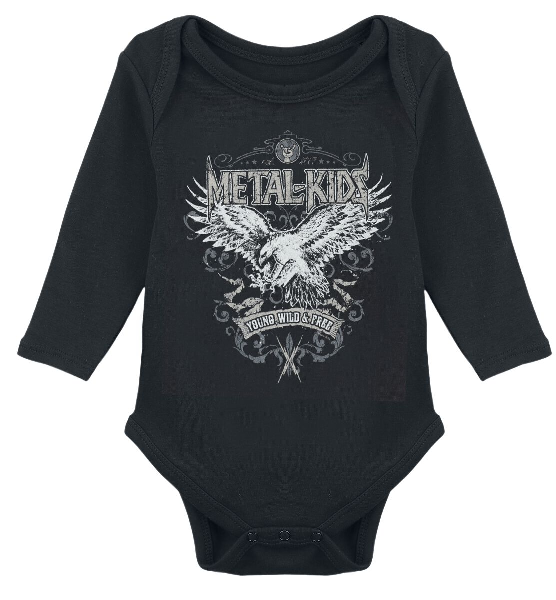 Metal Kids Body für Babys - Young, Wild & Free Langarmbody - für Mädchen & Jungen - schwarz von Metal Kids