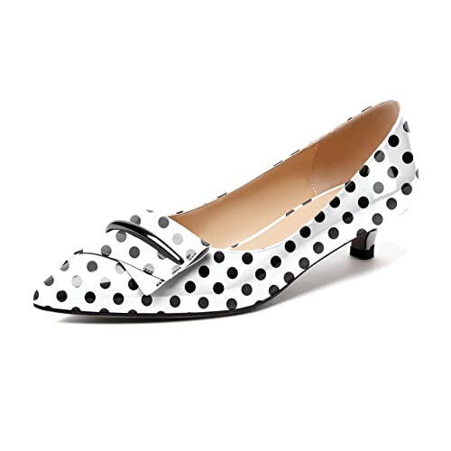 Mettesally Bequeme Damen Kitten Heel Pumps mit spitzer Zehe mit kleinen Absätzen Mode Arbeit Schuhe Polka-Punkt EU40 von Mettesally