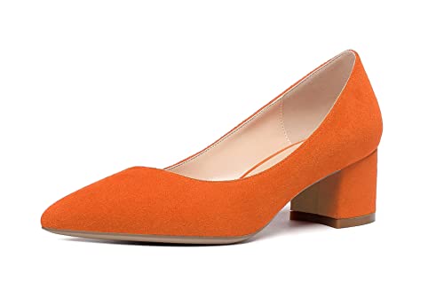 Mettesally Damen 5CM Klassische Blockabsatz Pumps Geschlossene Zehe Mittel Absatz Silp On Pumpe Orange EU41 von Mettesally