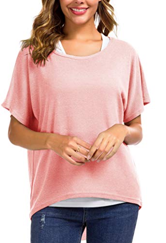 Meyison Damen Lose Asymmetrisch Sweatshirt Pullover Bluse Oberteile Oversized Top T Shirt (Medium, Rosa) von Meyison