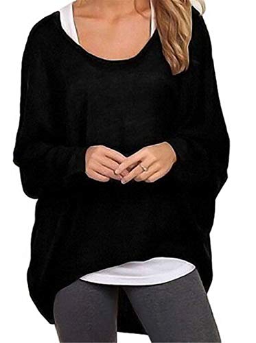 Meyison Damen Lose Asymmetrisch Sweatshirt Pullover Bluse Oberteile Oversized Tops T-Shirt, S, Schwarz B von Meyison