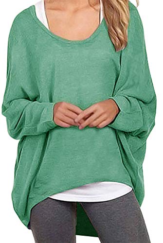 Meyison Damen Lose Asymmetrisch Sweatshirt Pullover Bluse Oberteile Oversized Tops T-Shirt Grün XXL von Meyison