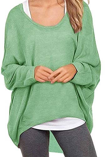 Meyison Damen Lose Asymmetrisch Sweatshirt Pullover Bluse Oberteile Oversized Tops T-Shirt Hellgrün M von Meyison