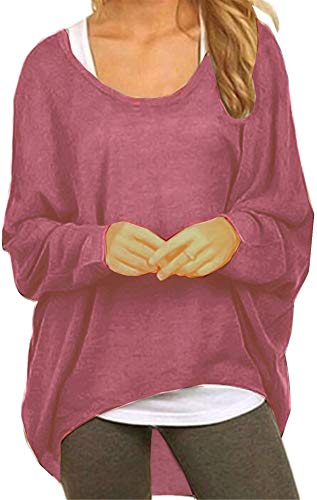 Meyison Damen Lose Asymmetrisch Sweatshirt Pullover Bluse Oberteile Oversized Tops T-Shirt Lila Rot XL von Meyison