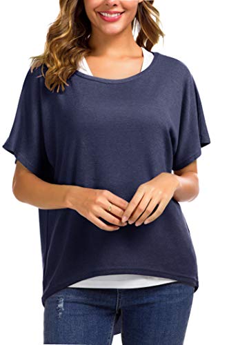 Meyison Damen Lose Asymmetrisch Sweatshirt Pullover Bluse Oberteile Oversized Tops T-Shirt Navy-XL von Meyison