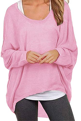 Meyison Damen Lose Asymmetrisch Sweatshirt Pullover Bluse Oberteile Oversized Tops T-Shirt Rosa M von Meyison