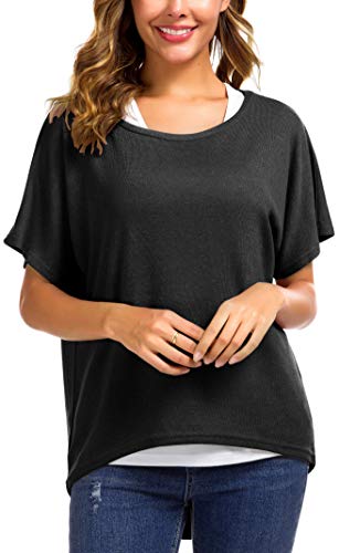 Meyison Damen Lose Asymmetrisch Sweatshirt Pullover Bluse Oberteile Oversized Tops T-Shirt Schwarz-M von Meyison