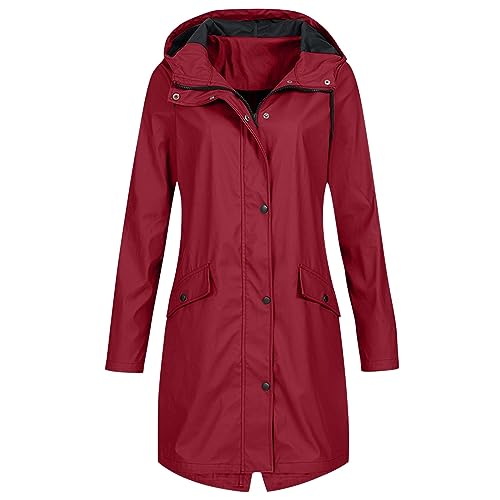 Meytudock Regenmantel Damen Lang Outdoor, Regenjacke Damen Elegante Hoodie Mantel Leichte Wintercoat Kordelzug Coat Jacke mit Kapuze Auskleidung Winddicht Regenjacke für Frühlings Herbst von Meytudock