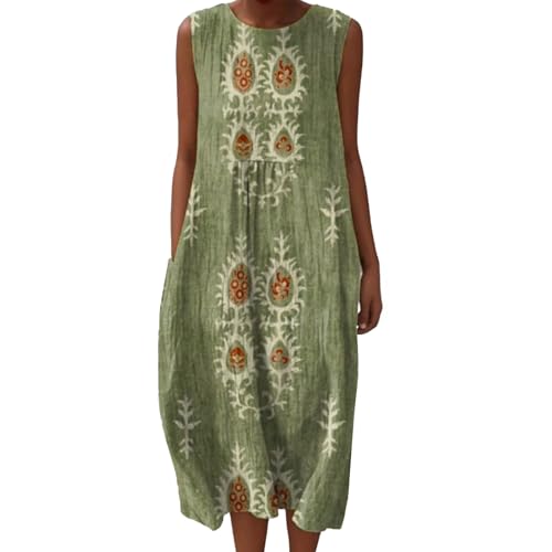Mfhmom Musselin Kleid Damen Sommer Ärmellos Strandkleid Leinen Sommerkleid Rundhals Casual Leinenkleid Vintage Blumendruck Freizeitkleid Leicht Locker Luftig Midikleid mit Taschen Mfhmom Musselin Kleid Damen Sommer Ärmellos Strandkleid Leinen Sommerkleid Rundhals Casual Leinenkleid Vintage Blumendruck Freizeitkleid Leicht Locker Luftig Midikleid mit Taschen von Mfhmom