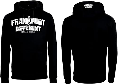 Mi Barrio Frankfurt is Different Hooded, Black & Withe Hoodie, Kapuzenpullover (DE/NL/SE/PL, Alphanumerisch, M, Regular, Regular, schwarz) von Mi Barrio