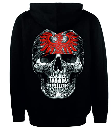 Mi Barrio Kult Art Skull Hooded, Kapuzenpullover, Kapuzensweatshirt, schwarz oder weiß (M, Schwarz) von Mi Barrio