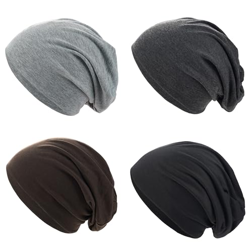 MiDoDo 4 Stück Klassische Beanie Mütze für Herren und Damen, Leichte Atmungsaktiv Longbeanie Hat für den Frühling, Herbst und Winter von MiDoDo