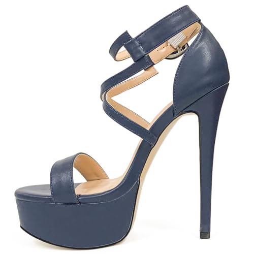 Damen Sandalen Römische Plateau Peeptoe Kreuzriemen High Heels Glänzend PU Sexy Für Club Und Nachtausgang Übergrößen Erhältlich,Blau,45 EU Damen Sandalen Römische Plateau Peeptoe Kreuzriemen High Heels Glänzend PU Sexy Für Club Und Nachtausgang Übergrößen Erhältlich,Blau,45 EU von MiaZane