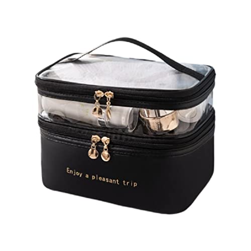 Große Reise-Kulturbeutel doppelschichtig tragbar aus PU-Leder Make-up-Taschen multifunktionale Aufbewahrungstasche für Damen-Kosmetiktaschen-Set von Miaelle