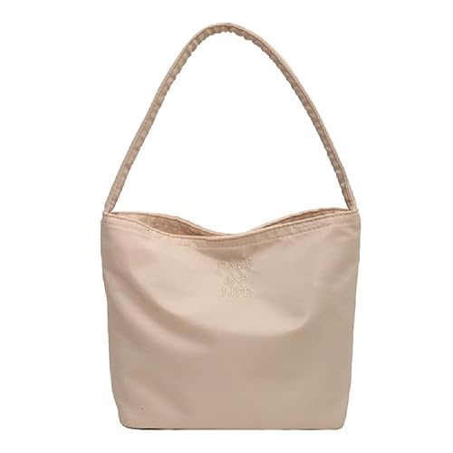 Lässige Handtasche, Eimertasche, Damengeldbörse, großes Fassungsvermögen, vielseitige Tragetasche für Mädchen und Frauen, modisch, koreanischer Stil, Nylon-Tasche, beige von Miaelle