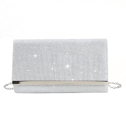 Miaelle Damen-Clutch mit Glitzer, Handtasche, Umhängetasche, Umhängetasche, Hochzeit, Abschlussball, Party, Geldbörse mit abnehmbarer Kette, Abendtaschen für Frauen, silber von Miaelle