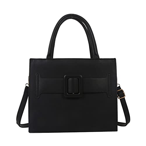 Miaelle Einfarbige Damen-Umhängetasche, Vintage-Stil, PU-Leder, große Kapazität, Umhängetasche, einfache Kuriertasche, Schwarz von Miaelle